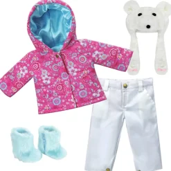 Kids Teamson Sophia's Winter Parka, Snow Pants, Bear Hat and Fuzzy Boots for 18" Dolls, Pink/White/Blue- FINAL SALE