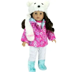 Kids Teamson Sophia's Winter Parka, Snow Pants, Bear Hat and Fuzzy Boots for 18