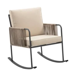 Teamson Steel Frame Rocking Chair Conversation Set with Rope Accent Outdoor Furniture