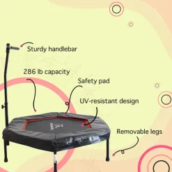 Kids Teamson by Crowntec 50'' UV-Resistant Hexagonal Trampoline with Handlebar