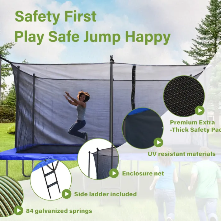Kids Teamson by Crowntec 15x9 FT UV-Resistant Trampoline with Ladder & Safety Net