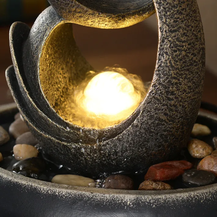 Teamson Home 8.86" Abstract Tabletop Water Fountain with LED Lights, Black- FINAL SALE