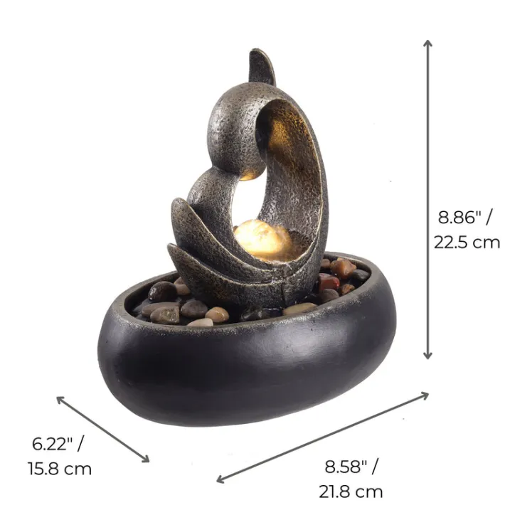 Teamson Home 8.86" Abstract Tabletop Water Fountain with LED Lights, Black- FINAL SALE