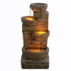 Teamson Home 33.27" Cascading Bowls & Stacked Stones LED Water Fountain, Brown