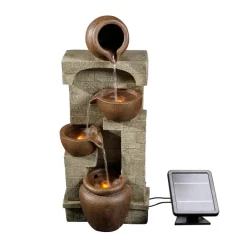Teamson Home 28" Cascading Bowls with Solar LED Lights Outdoor Water Fountain