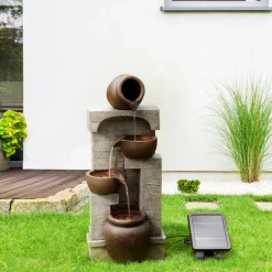 Teamson Home 28" Cascading Bowls with Solar LED Lights Outdoor Water Fountain