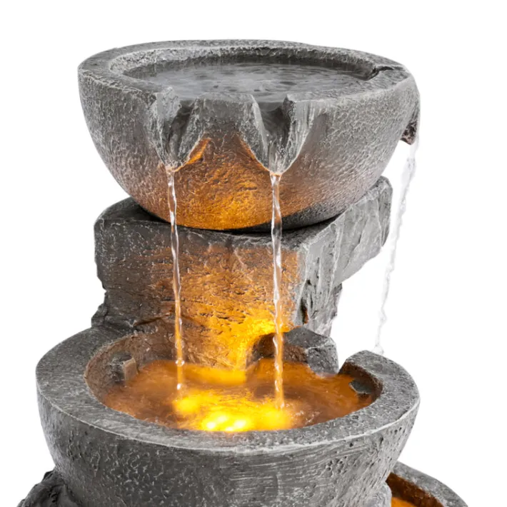 Teamson Home 33.25" Cascading Bowls & Stacked Stones LED Outdoor Water Fountain, Gray