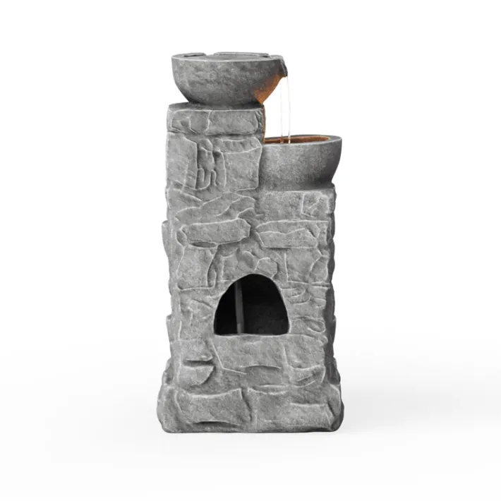 Teamson Home 33.25" Cascading Bowls & Stacked Stones LED Outdoor Water Fountain, Gray