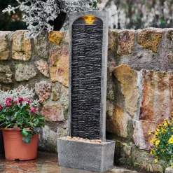 Teamson Home 38.5" Contemporary Outdoor LED Waterfall Fountain with Pebble Base