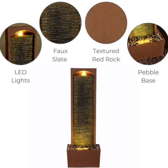 Teamson Home 38.5" Contemporary Outdoor LED Waterfall Fountain with Pebble Base