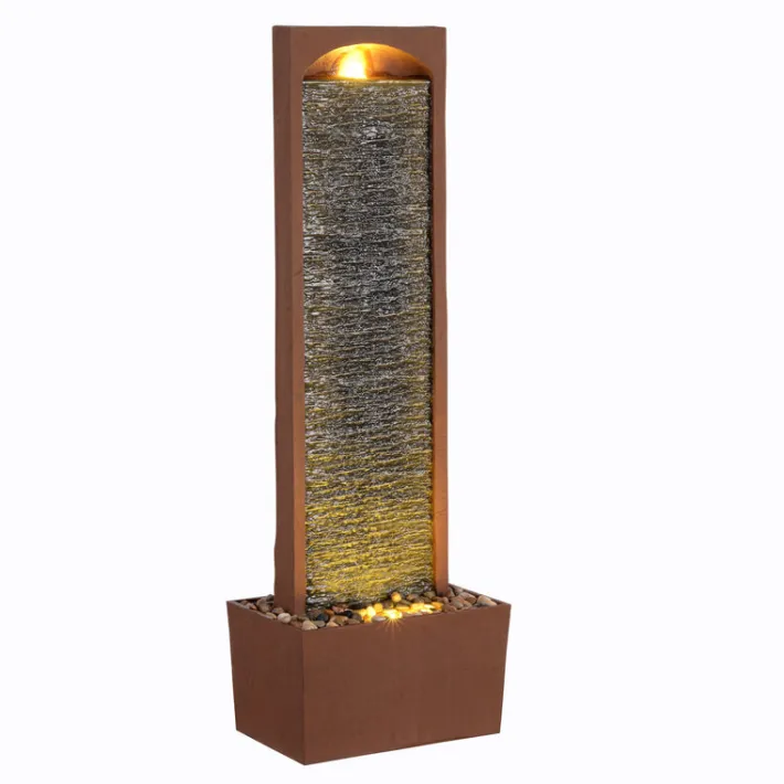 Teamson Home 38.5" Contemporary Outdoor LED Waterfall Fountain with Pebble Base