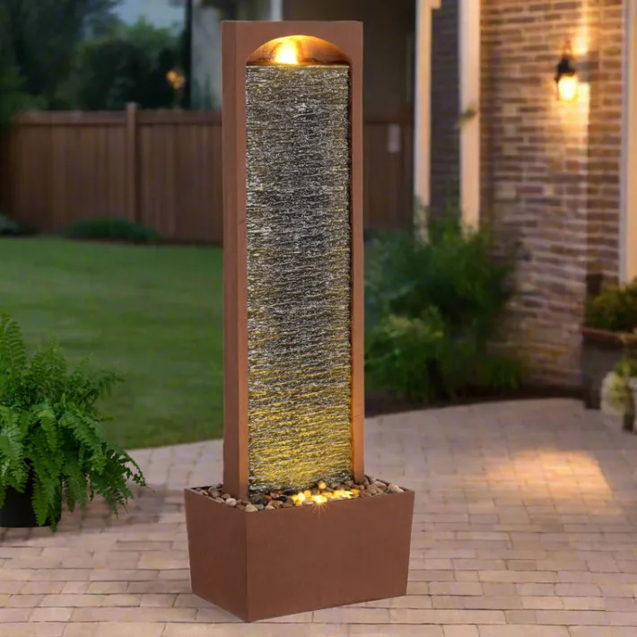 Teamson Home 38.5" Contemporary Outdoor LED Waterfall Fountain with Pebble Base