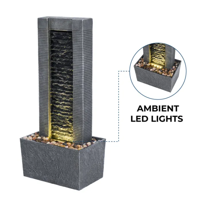 Teamson Home 29.25" Demeter Indoor/Outdoor Waterfall Fountain with LED Lights, Black