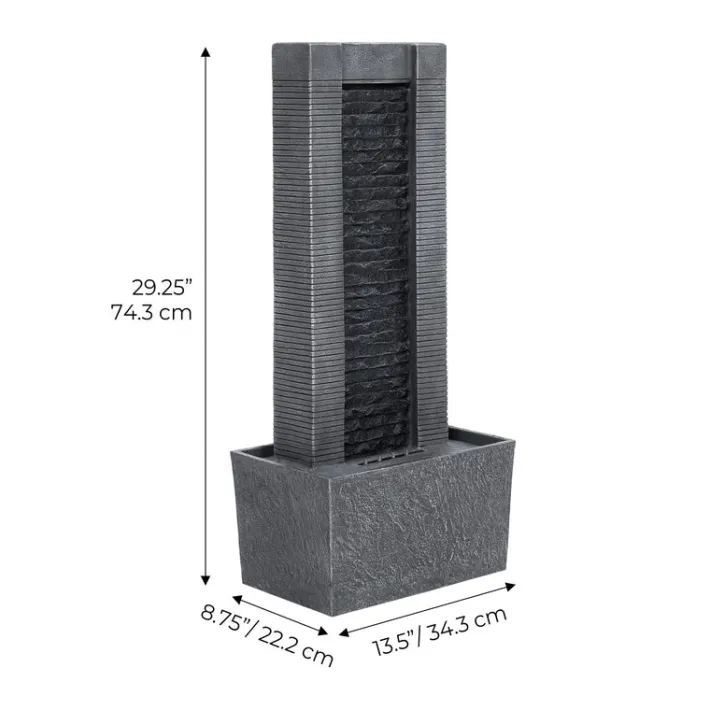 Teamson Home 29.25" Demeter Indoor/Outdoor Waterfall Fountain with LED Lights, Black