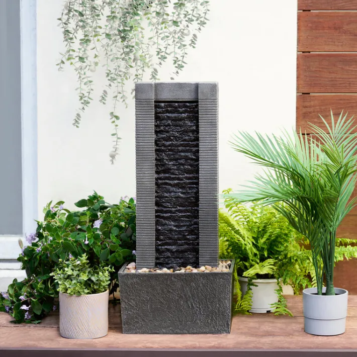 Teamson Home 29.25" Demeter Indoor/Outdoor Waterfall Fountain with LED Lights, Black