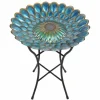 Teamson Home 17.99" Handpainted Flower Glass Birdbath with Solar LED, Multi
