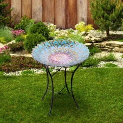 Teamson Home 17.99" Handpainted Flower Glass Birdbath, Multi