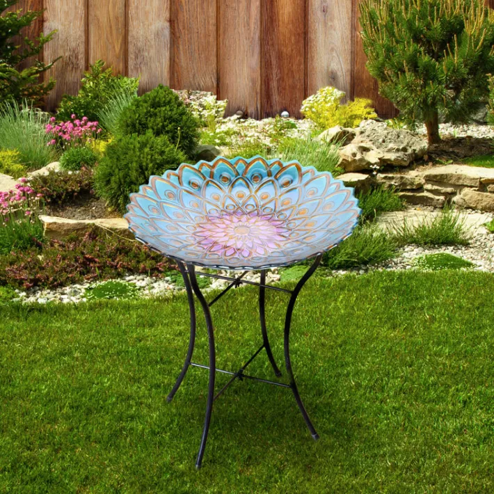 Teamson Home 17.99" Handpainted Flower Glass Birdbath, Multi