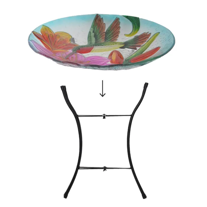 Teamson Home 17.99" Handpainted Hummingbird Glass Birdbath with Solar LED, Multi