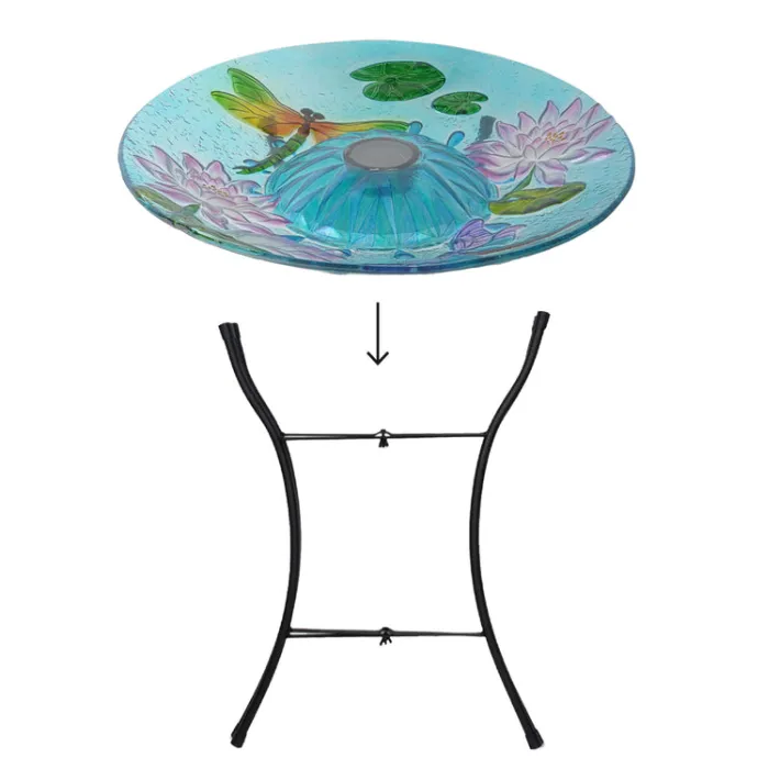 Teamson Home 17.99" Handpainted Dragonfly Glass Birdbath with Solar LED, Multi