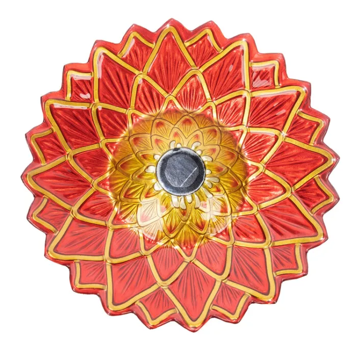 Teamson Home 17.8" Handpainted Flower Glass Birdbath with Solar LED, Red -FINAL SALE