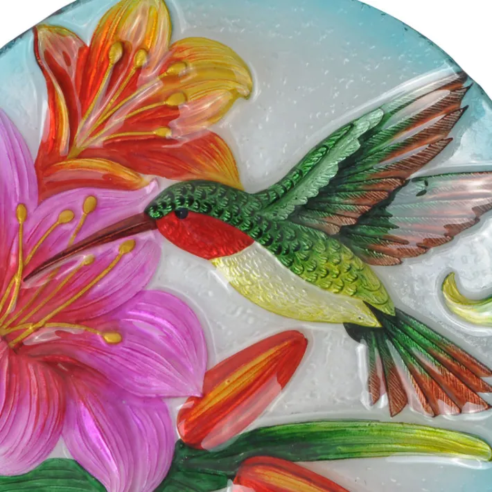 Teamson Home 17.99" Handpainted Hummingbird Glass Birdbath with Solar LED, Multi