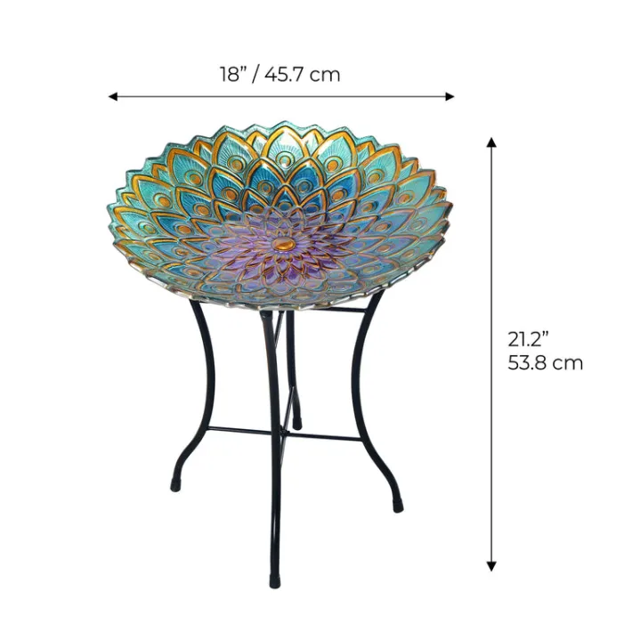 Teamson Home 17.99" Handpainted Flower Glass Birdbath, Multi