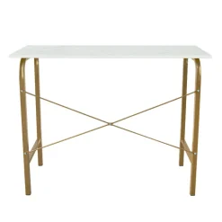 Teamson Home 40" Home Office Computer Desk with Metal Base, Faux Marble/Brass- FINAL SALE