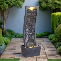 Teamson Home 38.5" Indoor/Outdoor Modern Curved Waterfall Fountain, Black