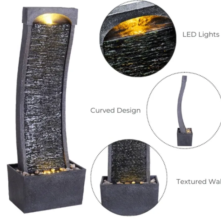 Teamson Home 38.5" Indoor/Outdoor Modern Curved Waterfall Fountain, Black