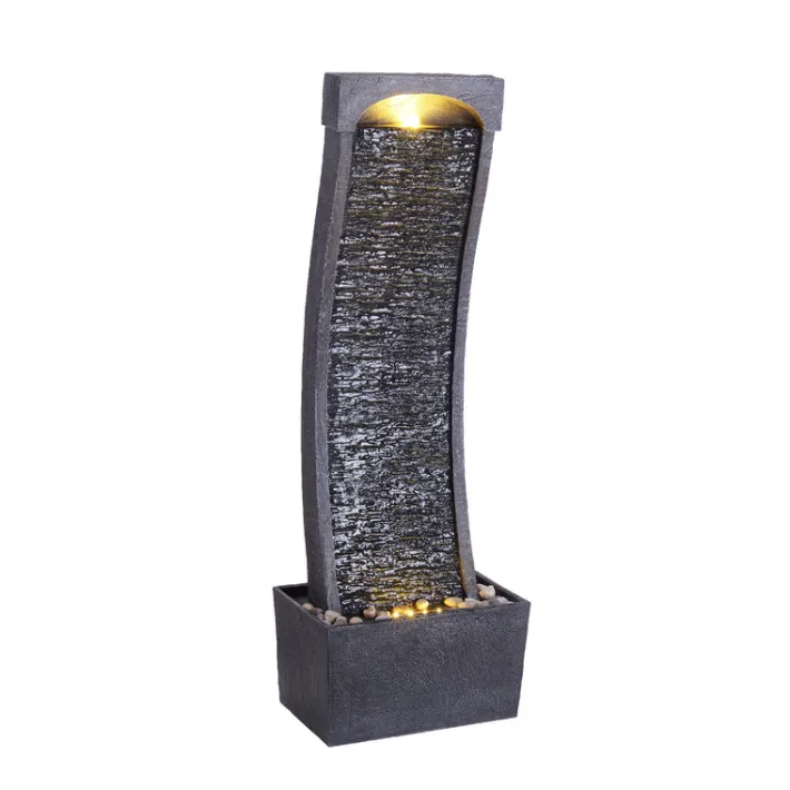 Teamson Home 38.5" Indoor/Outdoor Modern Curved Waterfall Fountain, Black