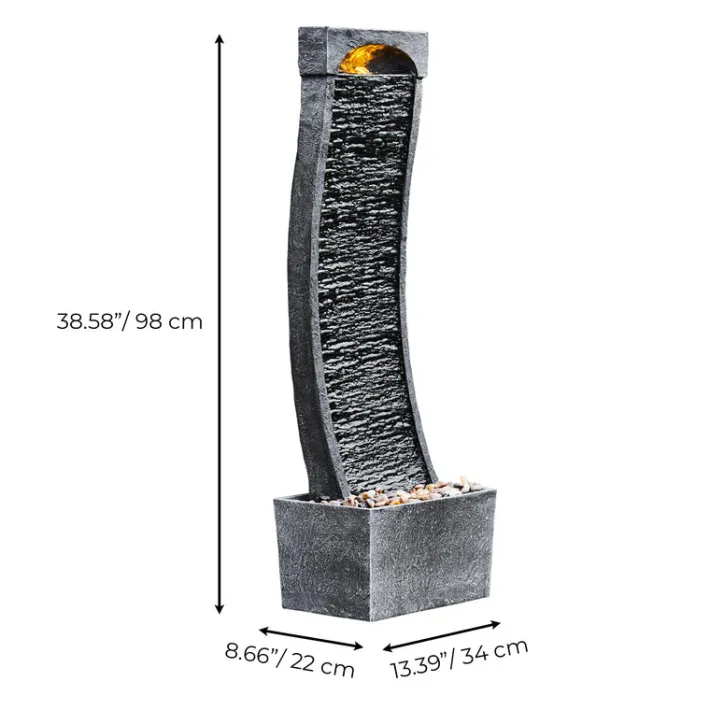 Teamson Home 38.5" Indoor/Outdoor Modern Curved Waterfall Fountain, Black