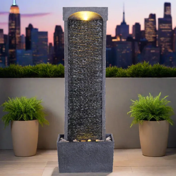 Teamson Home 38.5" Indoor/Outdoor Modern Curved Waterfall Fountain, Black
