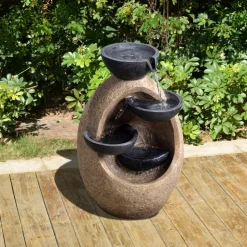 Teamson Home 17.52" Outdoor Abstract Tiered Water Fountain, Natural & Black -FINAL SALE