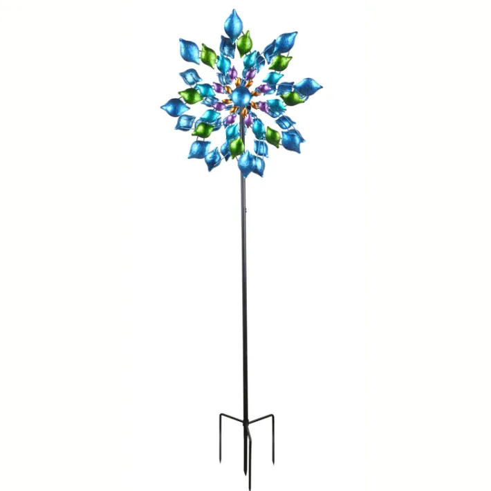Teamson Home - Outdoor Blue Floral Kinetic Dual Spinner Windmill -FINAL SALE