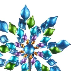 Teamson Home - Outdoor Blue Floral Kinetic Dual Spinner Windmill -FINAL SALE