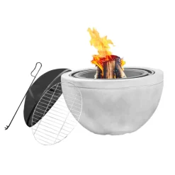 Teamson Home 30" Outdoor Faux Concrete Round Wood Burning Fire Pit with Accessories, Gray- FINAL SALE