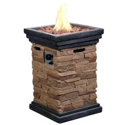 Teamson Home 19.69" Outdoor Faux Slate Rock Propane Gas Fire Pit Plinth with Accessories, Brown- FINAL SALE