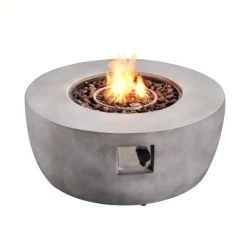 Teamson Home 36.02" Outdoor Faux Concrete Round Propane Gas Fire Pit with Accessories, Gray