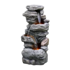 Teamson Home 39.37" Outdoor Faux Stone 4-Tier Water Fountain with LED, Gray