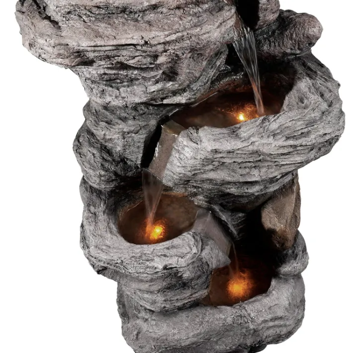 Teamson Home 39.37" Outdoor Faux Stone 4-Tier Water Fountain with LED, Gray