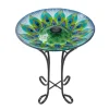 Teamson Home 17.8" Outdoor Handpainted Peacock Glass Birdbath with LED, Multi -FINAL SALE