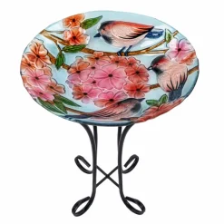 Teamson Home 17.8" Outdoor Handpainted Birds & Flowers Glass Birdbath, Multi -FINAL SALE