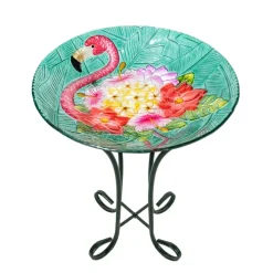 Teamson Home 17.8" Outdoor Handpainted Flamingo Glass Birdbath, Multi -FINAL SALE
