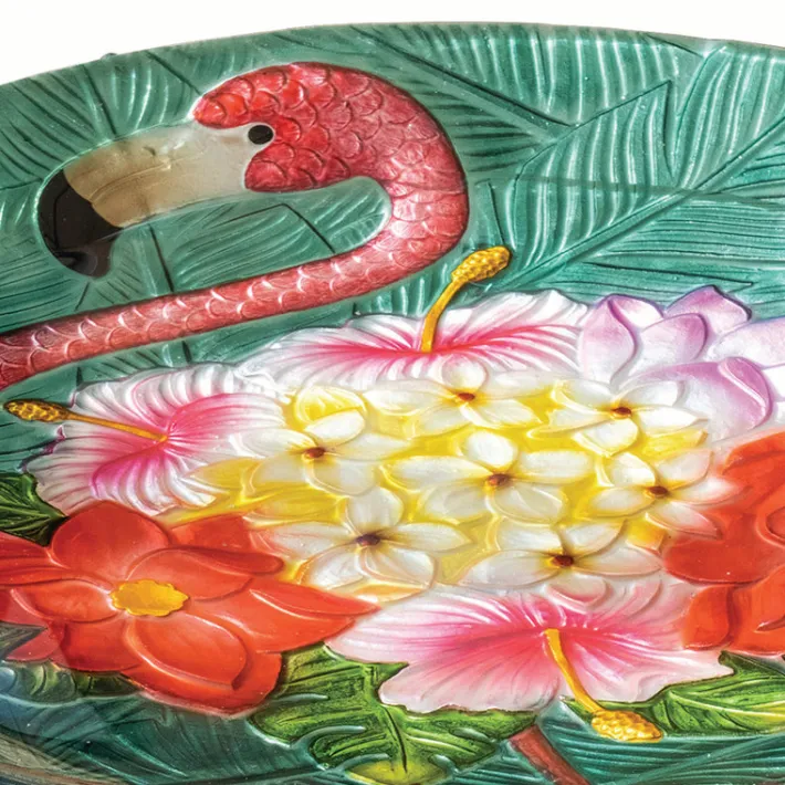 Teamson Home 17.8" Outdoor Handpainted Flamingo Glass Birdbath, Multi -FINAL SALE
