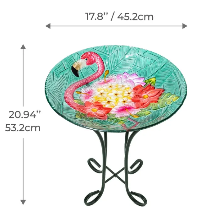 Teamson Home 17.8" Outdoor Handpainted Flamingo Glass Birdbath, Multi -FINAL SALE