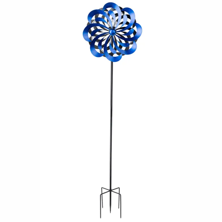 Teamson Home 70.87" Outdoor Kinetic Windmill Sculpture with LED Light, Blue -FINAL SALE