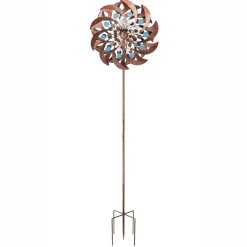 Teamson Home 70.87" Outdoor Kinetic Windmill Sculpture with LED Light, Copper