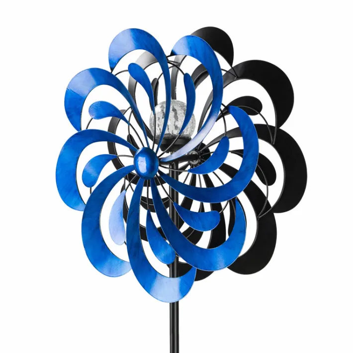 Teamson Home 70.87" Outdoor Kinetic Windmill Sculpture with LED Light, Blue -FINAL SALE