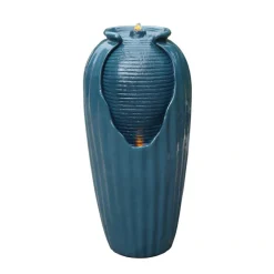 Teamson Home 32.01" Outdoor LED Modern Vase Water Fountain with LED, Teal Blue